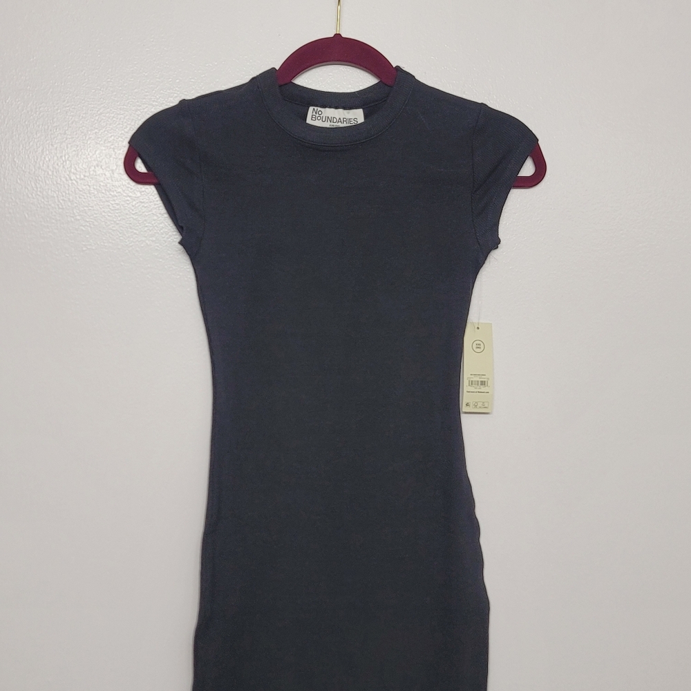 No Boundaries Black Ribbed Crewneck Midi Dress XXS - Picture 8 of 16